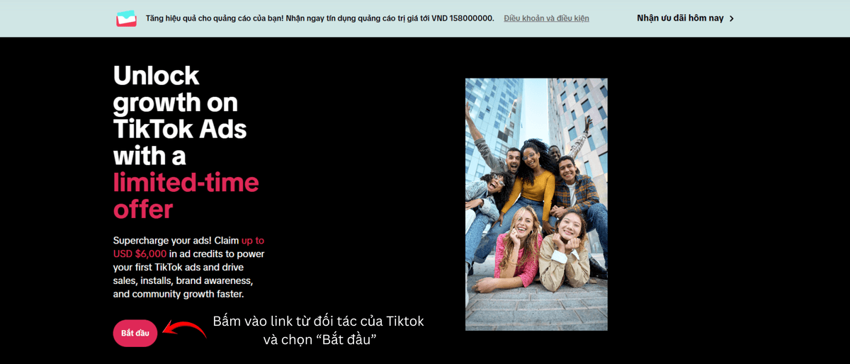 Giao diện trang đăng ký TikTok Ads Agency — Bước 1