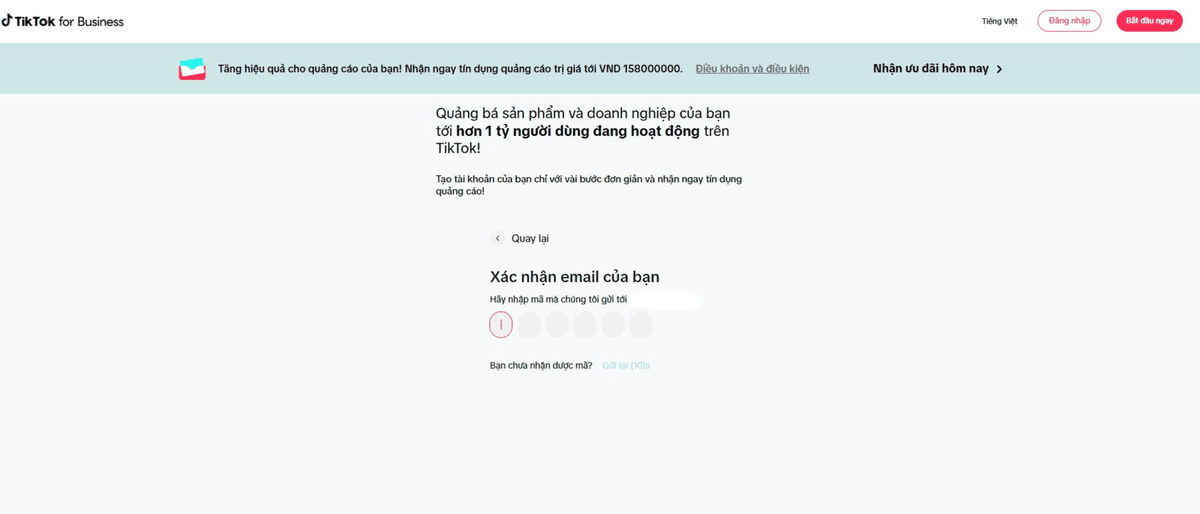 Bước 2 đăng ký TikTok Ads — Xác nhận thông tin